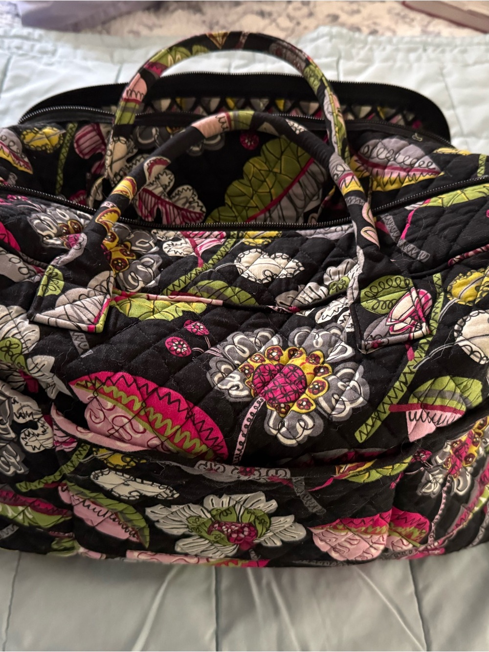 Vera Bradley Quilted Travel Bag in Black, Pink & Green